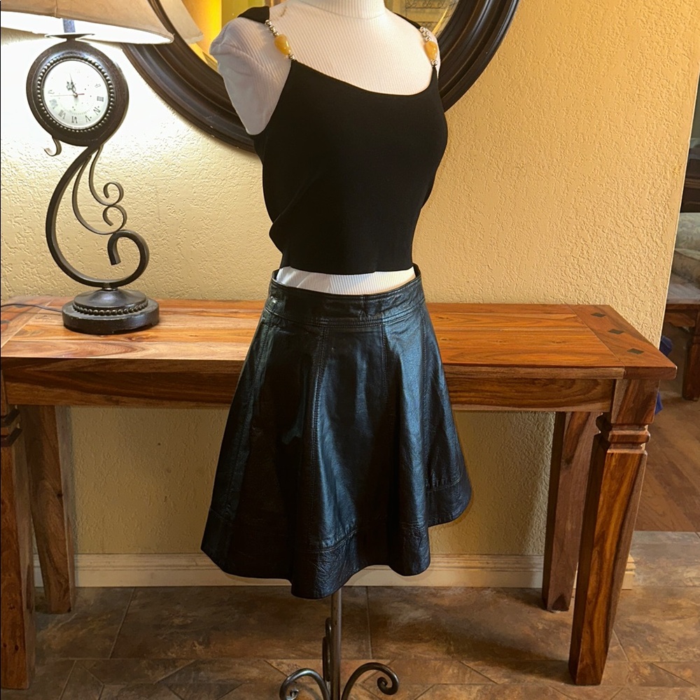 NWOT Bebe Black Leather Skater Skirt - Picture 2 of 9